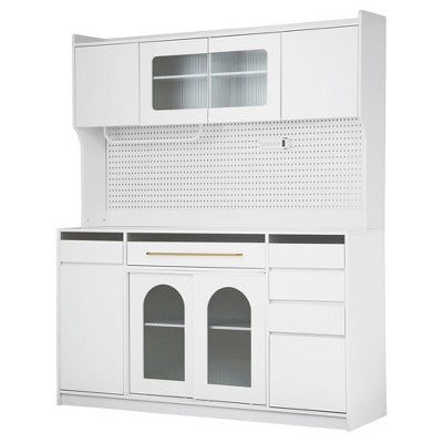 Biała witryna kuchenna z gniazdkiem i pegboardem